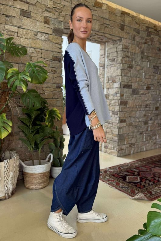 Made in Italy Juno Two Tone Knit Powder & Navy /9 =